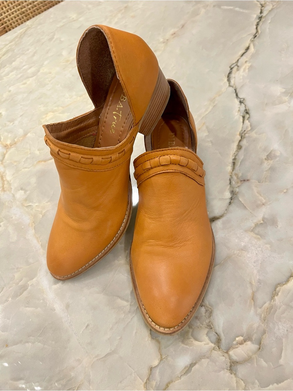 Women’s Cognac Leather Ankle Booties with Woven Trim by Diba True